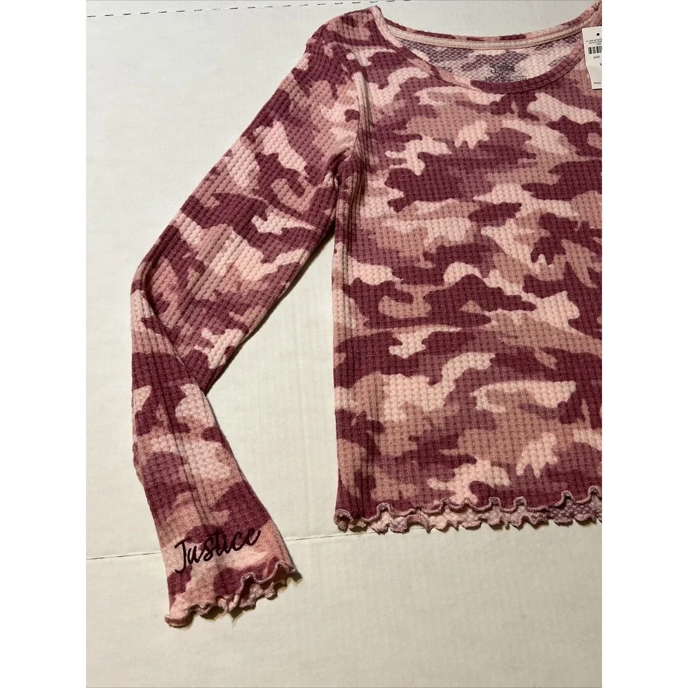 Justice Pink Camo Waffle‎ Top Shirt Long Sleeve Girls Youth SZ 14 PL NEW